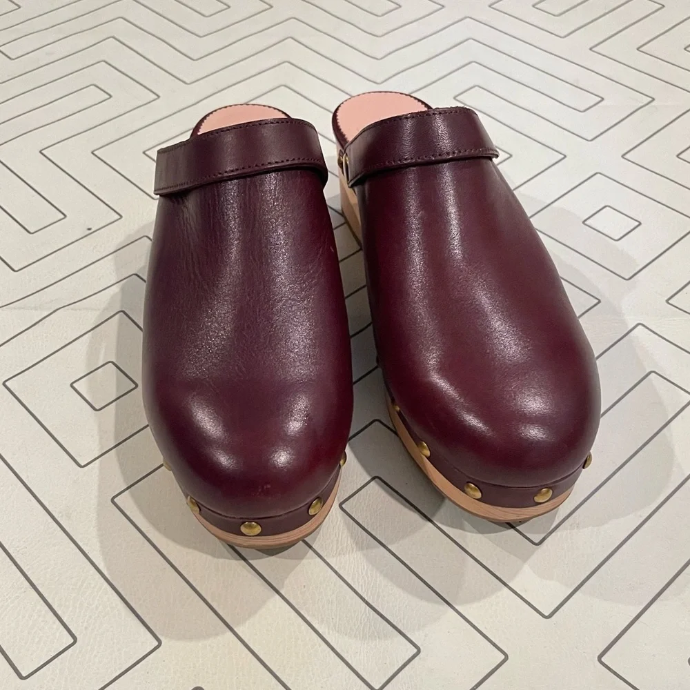 J. Crew Burgundy Leather Studded Mules - Picture 2 of 13